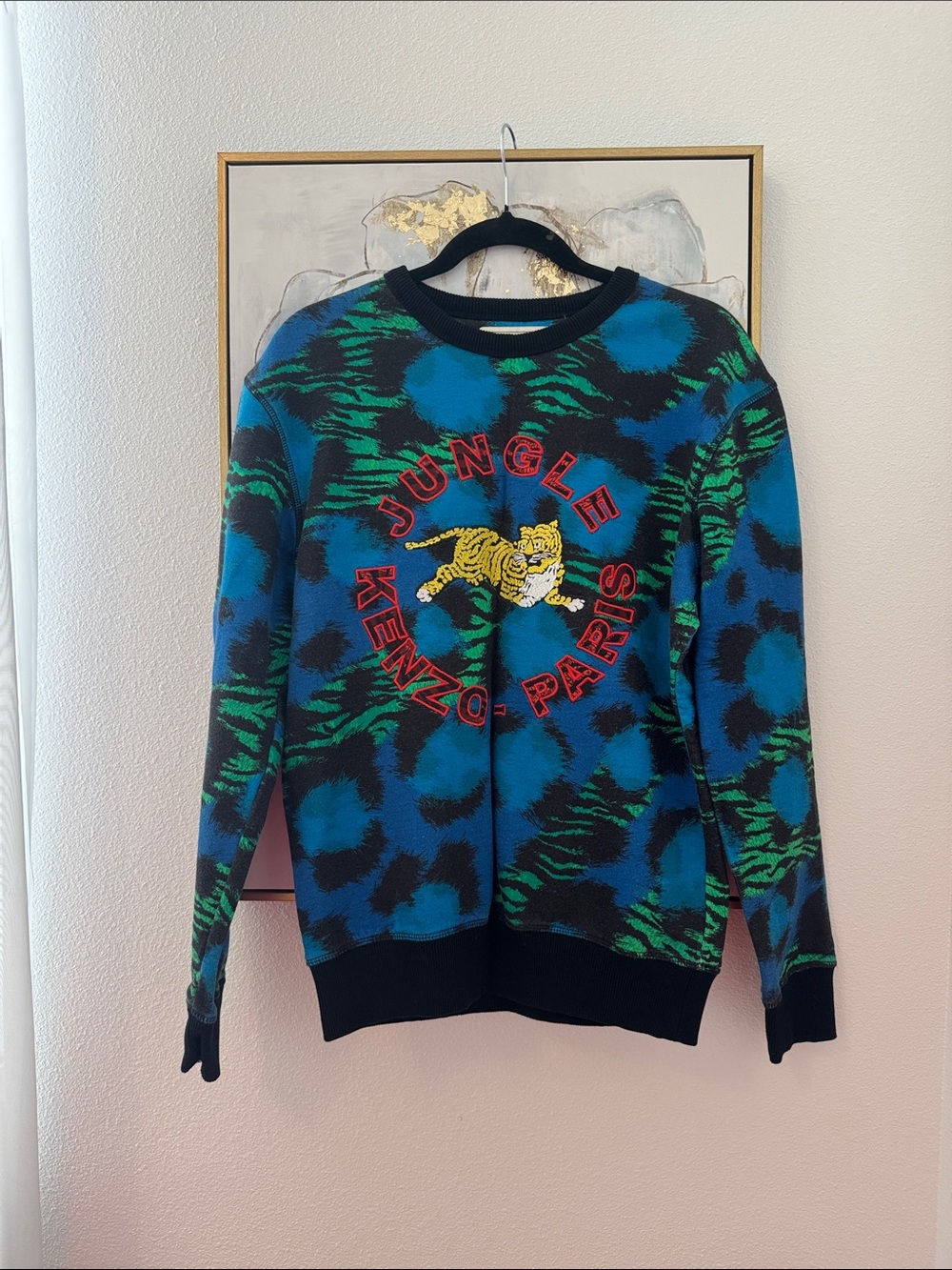 6/14 Kenzo Crewneck Sweater - Blue & Green with Yellow Tiger